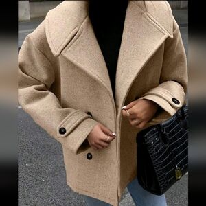 Women's Solid Color Double-Breasted Long Sleeve Loose Casual Woollen Coat